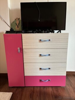 Růžová dívčí patrová postel 90x200, set - 4