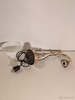 mosazná pěkná lampa lampička bílé opálové stínidlo - 4