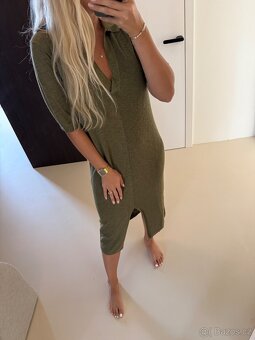 Lněné khaki šaty s rozparkem nové Gant - 4