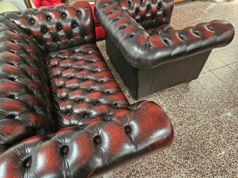 CHESTERFIELD ŠTÝL KOŽENÁ,DVOJFAREBNÁ SEDAČKA  3+2+1 - 4