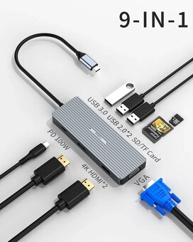 USB-C hub, duální 4K dokovací stanice 9 v 1 - 4