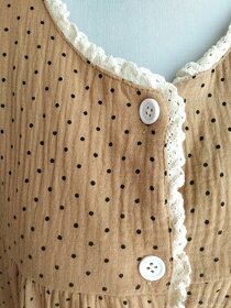 Pohodlné bavlněné šaty gáza puntíky hnědé krajka 38 M přírod - 4