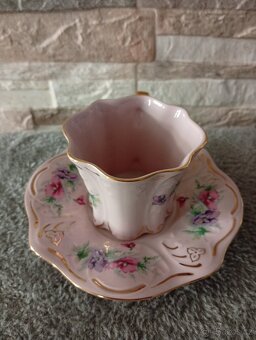 Růžový porcelán, šálek s podšálkem, Chodov - 4