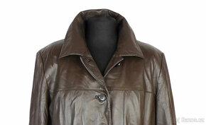 Kožený měkký dámský zateplený hnědý kabát DANIER v.XXL - 4