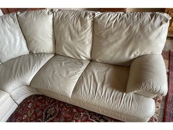 Moderní rohová kožená sedací souprava, krémová barva,2663 - 4