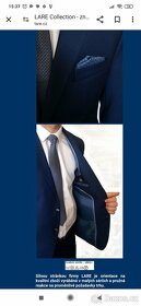 Pánský/chlapecký modrý oblek, slim, velikost 170/44 - 4