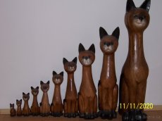 Thajské dřevěné kočičky, 10 kusů, srovnané podle velikosti - 4