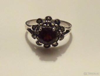 Stříbrný prsten přírodní granát, markazity - 4