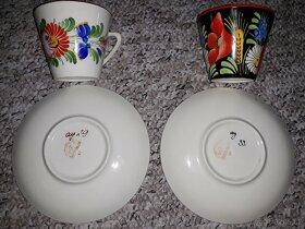 Chodská keramika – 2 hrnečky s podšálky - 4