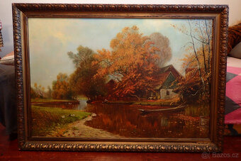 Jos. Franze - Podzim u řeky - 1928 -aukční Obraz - 4