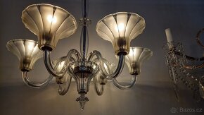 Starožitný celoskleněný šesti ramenný lustr, Art deco - 4
