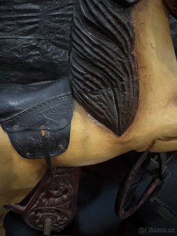 Krásný starožitný dřevěný tříkolový kůň 58cm výška - 4