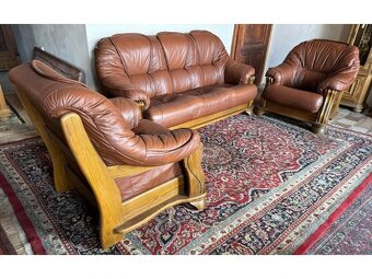 Dubová rustikální kožená souprava 3+1+1, 3791 - 4