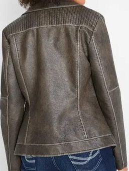 Nová dámská tm. hnědá bunda na zip z eko-kůže, vel.44-46 - 4