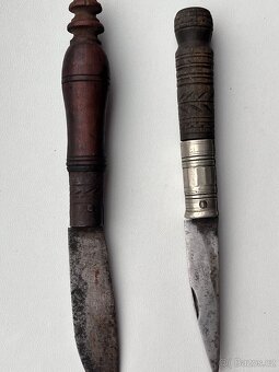 Staré nože s dřevěnou rukojetí – původní stav, 2 ks - 4