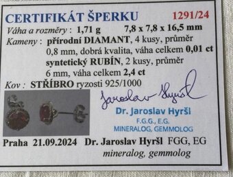 stříbrné náušnice s diamanty a rubínem - 4