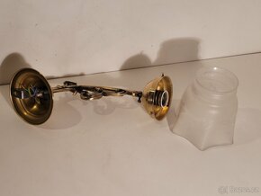 secesní mosazná lampa, lampička, zdobené stínidlo - 4