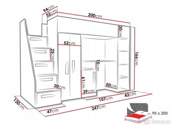 Zvýšená multifunkční postel 90×200 + matrace - 4