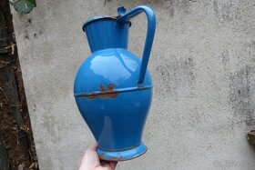 2x smaltovaný džbán, konvice, modrý smalt - 4