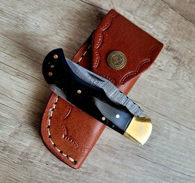 kapesní Damaškový nůž BUFFALO 16,5cm handmade+kožené pouzdro - 4