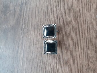 Stříbrné manžetové knoflíčky s hematitem-nenošené - 4