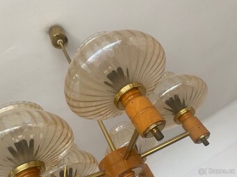Lustr / Svítidlo / Lampa Retro sklo, mosaz, dřevo - 4