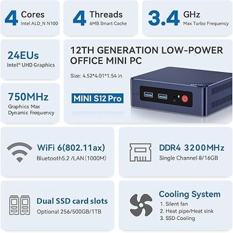 Mini PC Beelink 16GB RAM, 512GB M2 SSD, Intel N100, WiFi 6 - 4