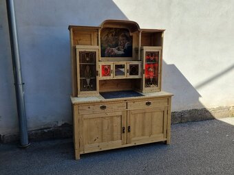 LUXUSNÍ VELKÁ KREDENC-MALBA NA PLATNĚ-VŠE PŮVODNÍ - 4