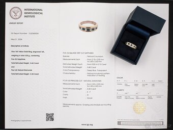 14K prsten s diamanty a safíry 0,75ct - Certifikát IGI - 4