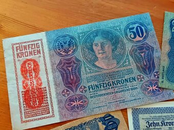 Staré bankovky Rakousko-Uherska (50, 20, 10, 2, 1 koruna) - 4