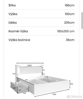Postel s úložným prostorem rošty+matrace - 4