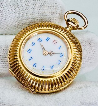 VZÁCNÉ 14K ZLATÉ KAPESNÍ HODINKY REMONTOIR S ŘETÍZKEM V ETUI - 4