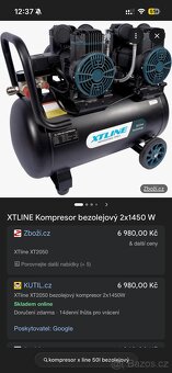 Kompresor XTLINE bezolejovy 2x1450W 50l - 4