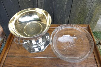 Art Deco nástolec se skleněnou broušenou mísou - 4