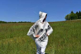 Pončo - Chile s vlnou alpaka s kapucí - 4