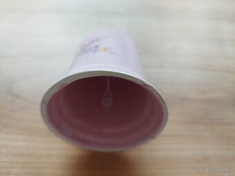 Retro starý zvonek zvoneček růžový s květinami, antik- SLEVA - 4