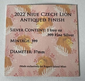Stříbrná sběratelská mince - Niue Český lev starožitný 1oz - 4
