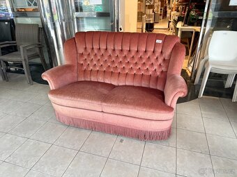 Retro sametová pohovka 70.-80. léta růžová - 4