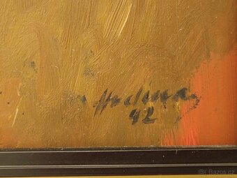 Obraz starožitný Hrdina 1942, olejomalba 54x44 - 4
