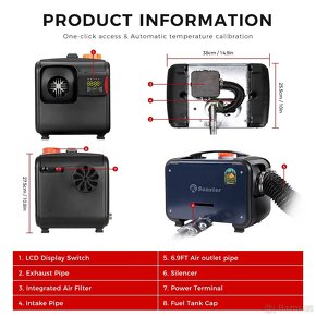 Naftové topení 5-8kW, 12/24/230V, auto start/stop, BT - 4