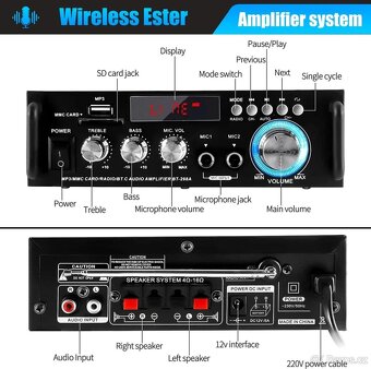 Bluetooth 5.0 stereo zesilovač 300W+300W 2kanálový ROZBALENO - 4