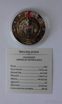 Stř. Mince American Eagle 2020- Sparta ,číslováno - 4