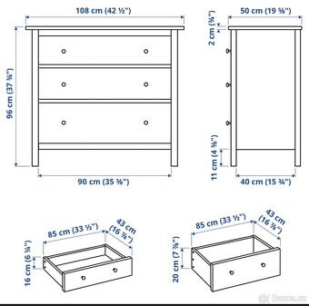 Komoda IKEA HEMNES – 3 zásuvky, bílá - 4