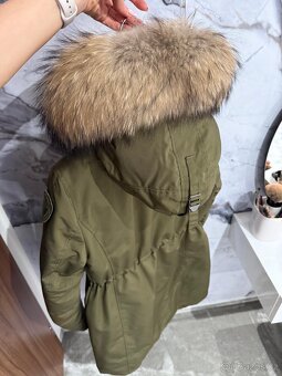 Luxusní, khaki parka/bunda s límcem - pravá kožešina - 4