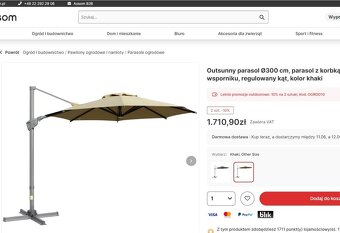 Velký slunečník 300 cm – otočný 360°, klička, kvalitní konst - 4