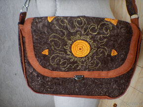 originální látková boho kabelka, hnědo- oranžová - 4