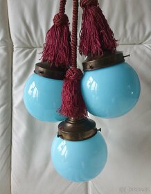 Starožitný lustr art deco na provazu modré koule - 4