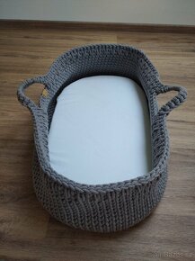 Krásný šedý košík pro miminko pletený , Mojžíšův koš - 4