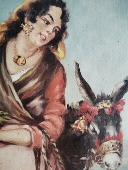 obraz DÍVKA S OSLÍKEM, olej, sign. nenalezena - 4