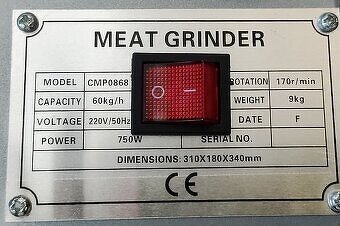 Elektrický mlýnek na maso 750W 60 kg/hod. 2 šajby - 4